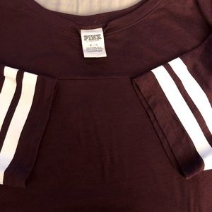 Pink Burgundy Tshirt with white stripes, Size Medium. Used once, good condition
